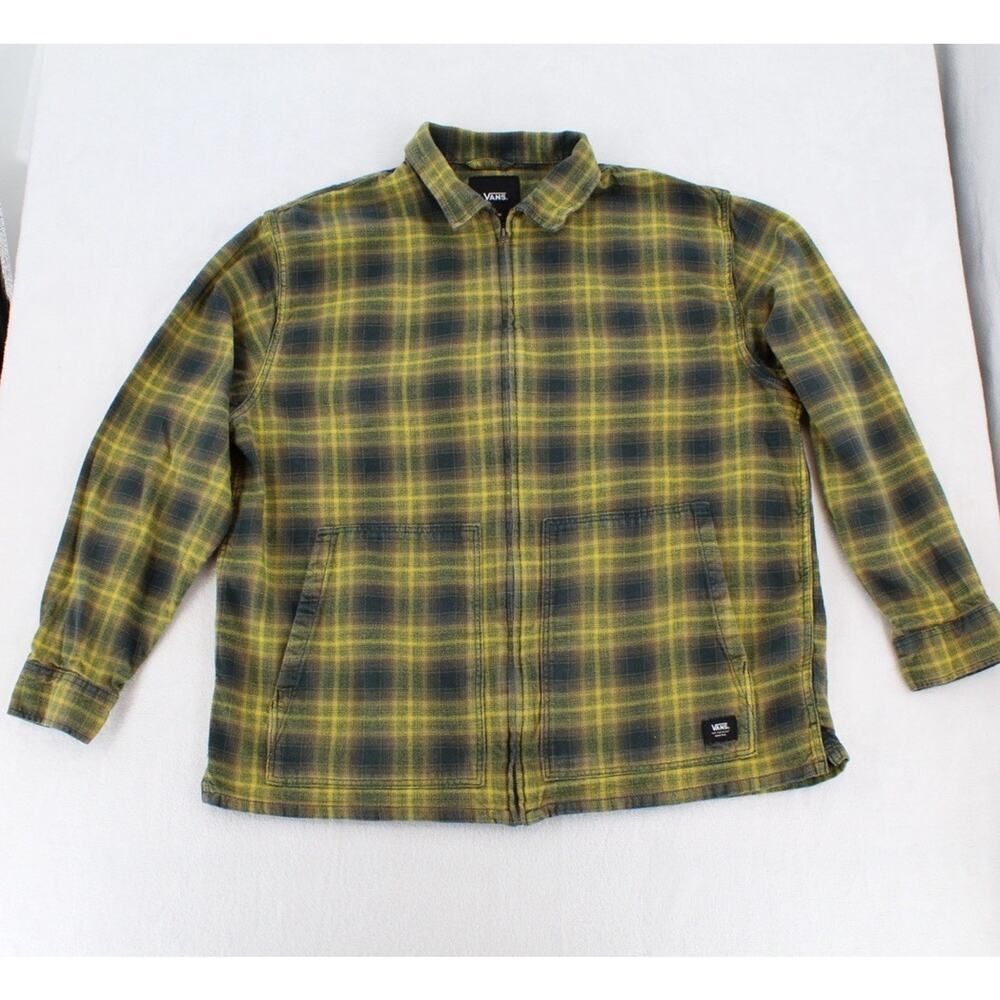 Retro Vans Yellow Plaid Full Zip Flannel Shirt Jacket Shacket Mens Large